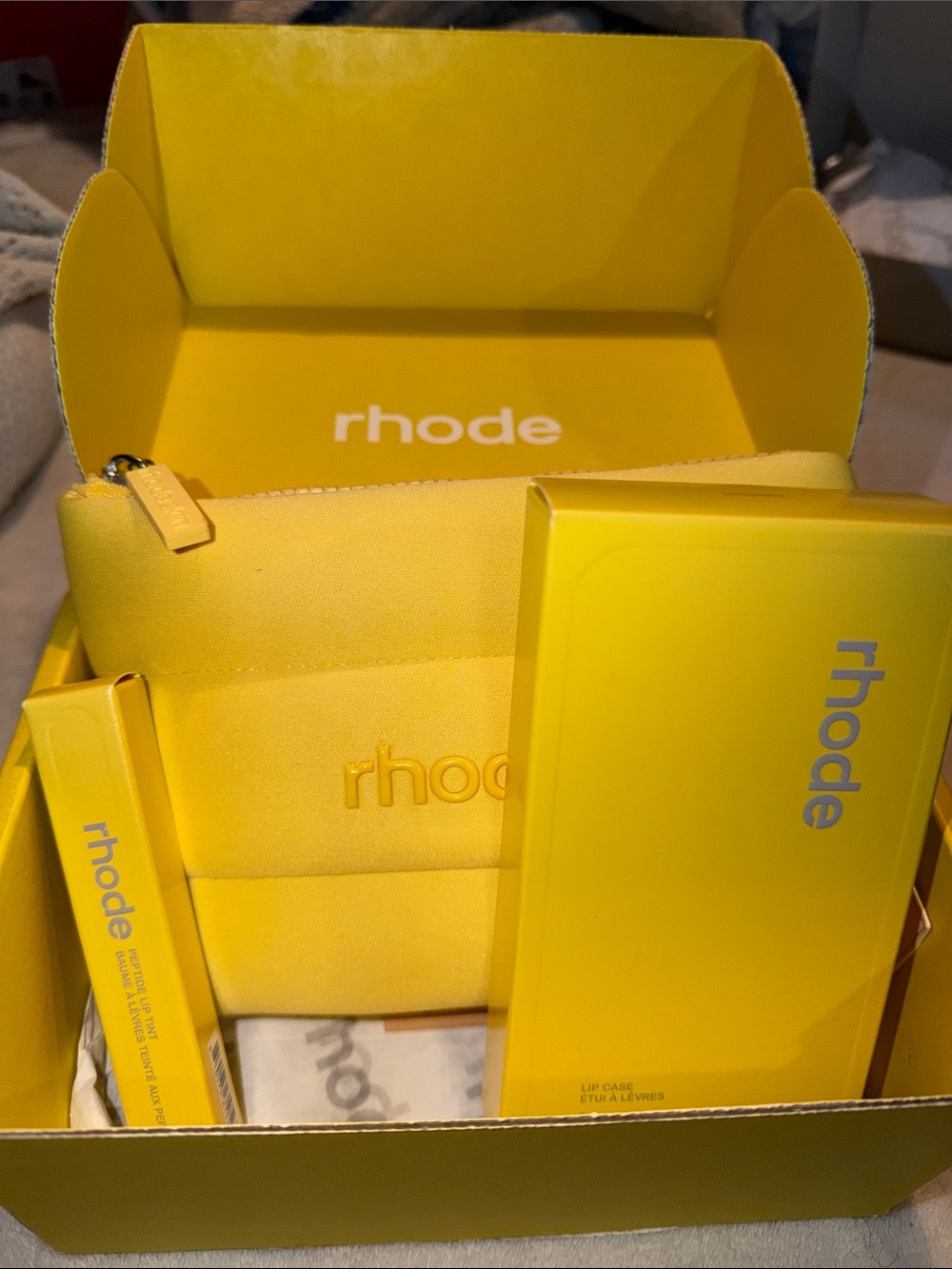 RHODE Yellow Lip Case, Pouch, and Lemontini Lip